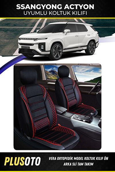 PlusOto سانج يونج أكتيون متوافق مع سلسلة فيرا أسود أحمر غطاء مقعد السيارة مجم...