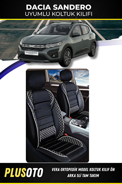 PlusOto مجموعة غطاء مقعد السيارة Dacia Sandero المتوافقة مع Vera Series باللو...
