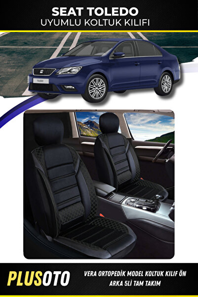 PlusOto مجموعة غطاء مقعد السيارة الأسود المتوافق مع سلسلة Vera من Seat Toledo مكونة من 5 قطع M-883