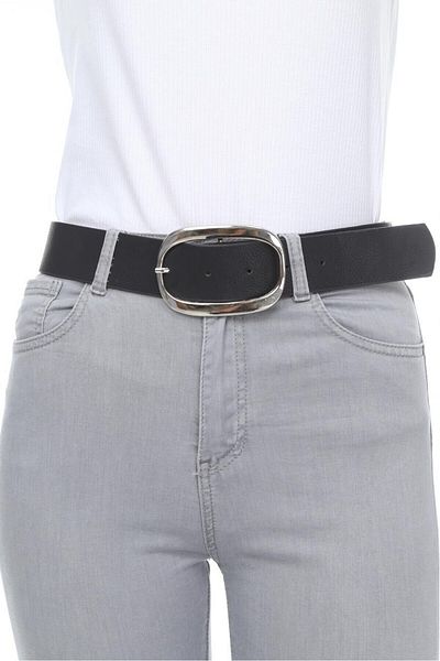Paçuli Moda Patchouli Women's Oval Shiny Buckle Belt K-ss20042