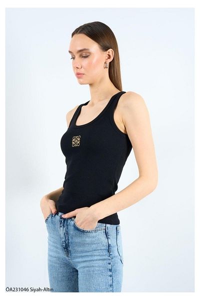 My Blog Black - Gold Square Embroidery Tank Top - 231006