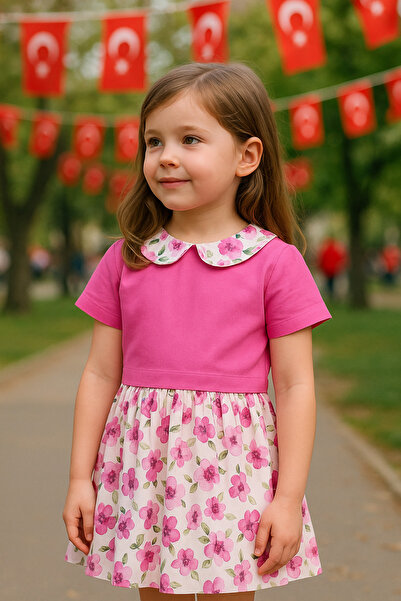 Hilal Akıncı Kids Костюм с плисирана пола от ленен плат с флорални мотиви