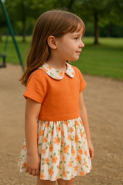 Hilal Akıncı Kids Floral patterned linen fabric pleated skirt set