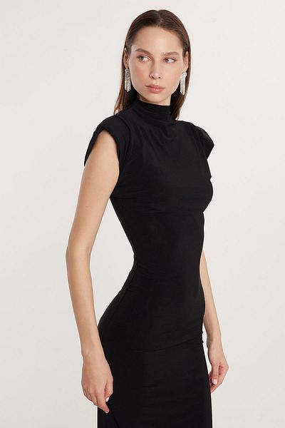 Tudors Γυναικείο Slim Fit Slim Fit μηδενικό μανίκι μισό ζιβάγκο μαύρο φόρεμα