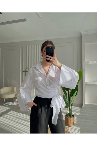 ÖZGESTORE Spanish Sleeve Belted Tie-Up Shirt