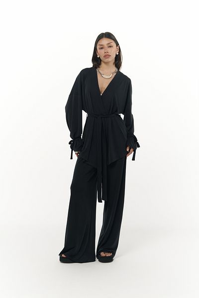 MAİ COLLECTİON Donna Black Kimono Pants Set