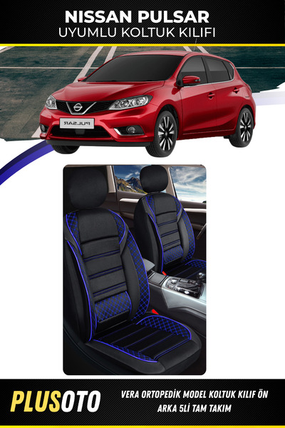 PlusOto Nissan Pulsar Compatible Vera Series Black Blue Car Seat Covers Set of 5 M-576