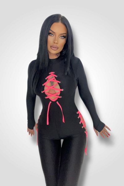 BOMBFIT Bandage Pink Jumpsuit, Shiny, Lycra