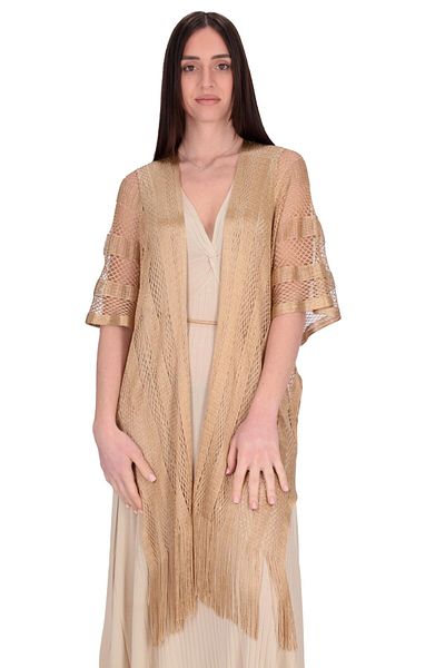 Liu Jo Women's Short Sleeve Mesh Skirt Ends Tassel Gold Jacket 2a5001t0300-4178