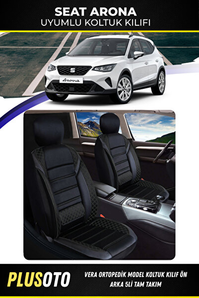 PlusOto مجموعة غطاء مقعد السيارة الأسود المتوافق مع سلسلة Vera من Seat Arona ...
