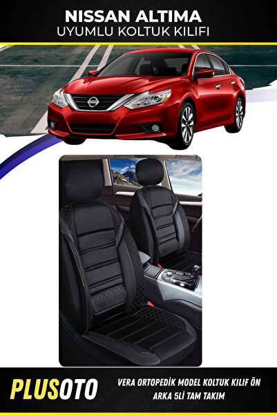 PlusOto مجموعة غطاء مقعد السيارة الأسود المتوافقة مع سلسلة Vera من Nissan Alt...