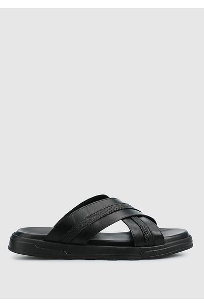 Eclipse Black Leather Men's Comfort Slippers