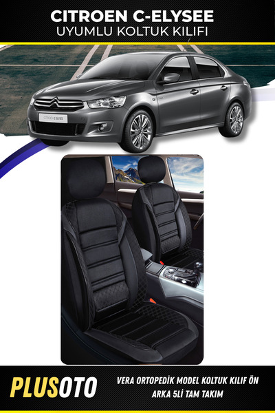 PlusOto مجموعة غطاء مقعد السيارة الأسود المتوافقة مع Citroen C-Elysee من سلسل...
