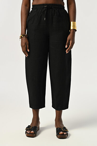 Orfeo Negro Women's Elastic Waist Comfortable Fit 100% Linen Solid Color Pants