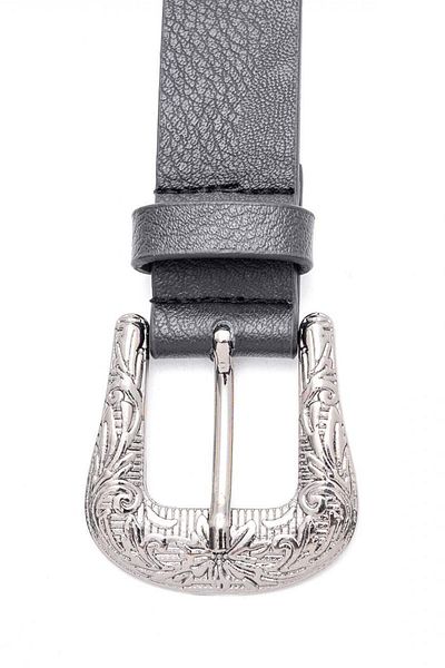 Paçuli Moda Patchouli Women's Patterned Black Nickel Buckle Belt K-ss20002