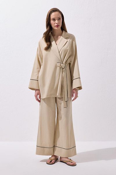 KADRİYE BAŞTÜRK Maria Bias Linen Jacket Trousers Set Natural
