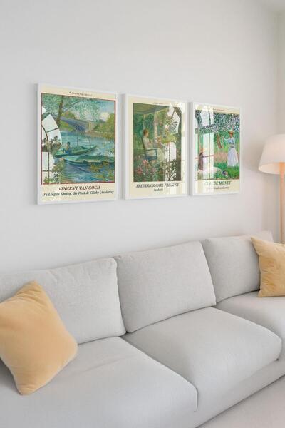 Buka Shops Çerçeveli Huzurlu Anlar Koleksiyonu: Van Gogh, Frieseke, Monet 3'lü Premium Tablo Seti