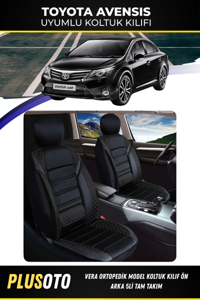 PlusOto مجموعة أغطية مقاعد السيارة السوداء المتوافقة مع سلسلة Toyota Avensis ...