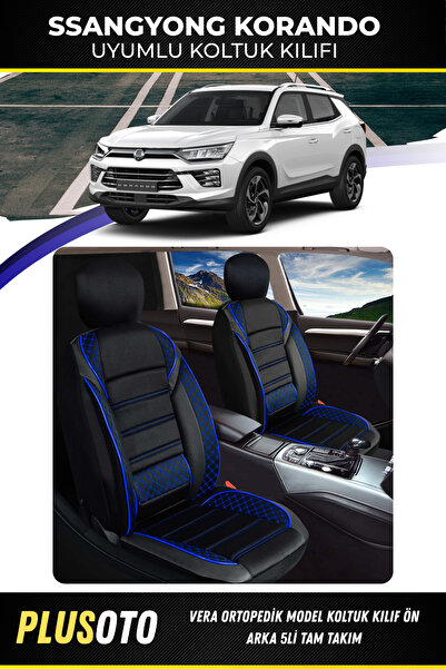 PlusOto سانج يونج كوراندو متوافق مع سلسلة فيرا أسود أزرق غطاء مقعد السيارة مج...