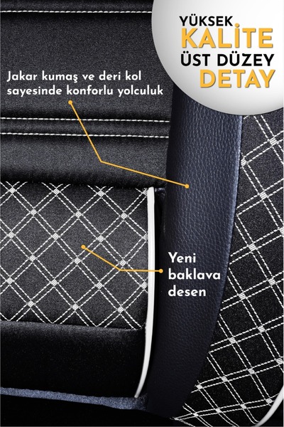 PlusOto Nissan Pulsar Compatible Vera Series Black and White Car Seat Covers Set of 5 M-574