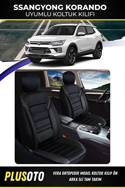 PlusOto مجموعة غطاء مقعد السيارة الأسود المتوافقة مع سلسلة Vera من Ssangyong ...