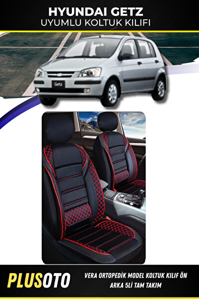 PlusOto Hyundai Getz Compatible Vera Series Black Red Car Seat Cover Set of 5...