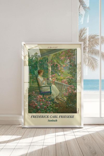 Buka Shops Pictură premium Frederick Carl Frieseke „Sun Bath” în cadru: eleganță și pace impresioniste