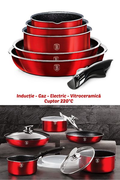 Berlinger Haus Set tacâmuri cu mâner detașabil 12 buc Burgundy Metallic Line
