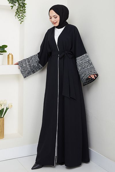 InStyle Black Abaya with Sequined Sleeves