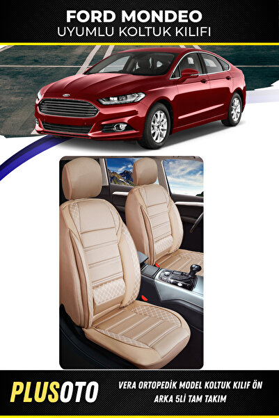 PlusOto مجموعة أغطية مقاعد السيارة باللون البيج المتوافقة مع سلسلة فيرا من فو...