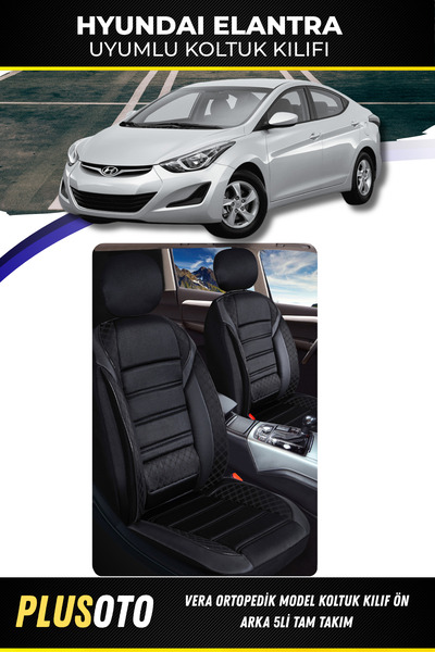PlusOto مجموعة أغطية مقاعد السيارة السوداء المتوافقة مع Hyundai Elantra من سل...