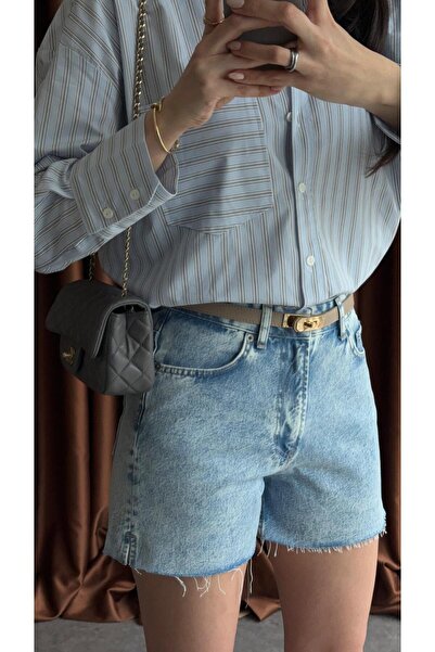 HAZELANNA Şehir Boy Denim Mavi Şort