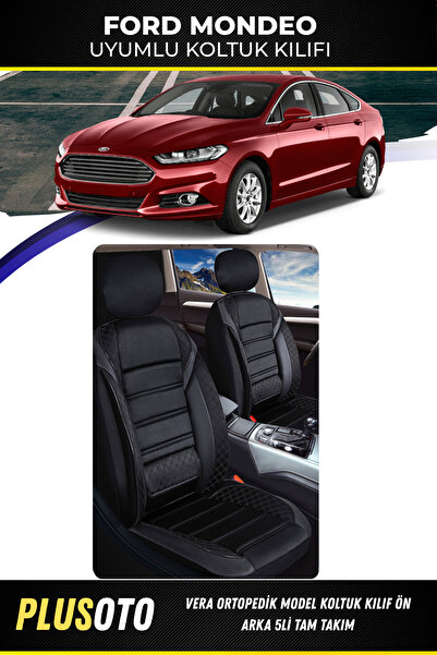 PlusOto مجموعة أغطية مقاعد السيارة السوداء المتوافقة مع سلسلة فيرا من فورد مو...