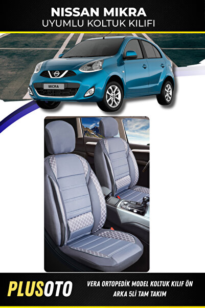PlusOto Nissan MicraUyumlu Vera Serisi Füme Oto Koltuk Kılıfı 5li Takım Set M...