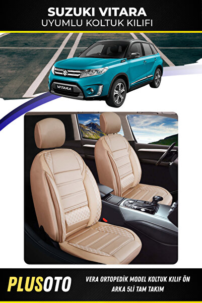PlusOto مجموعة غطاء مقعد السيارة باللون البيج المتوافق مع سوزوكي فيتارا من سل...