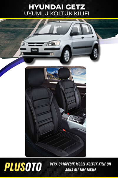 PlusOto مجموعة غطاء مقعد السيارة الأسود المتوافقة مع سلسلة Vera من Hyundai Ge...