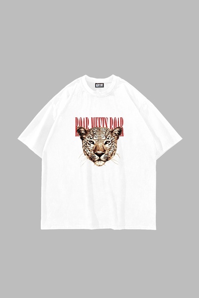 Sekizbiraltı Roar Meets Baskılı Oversize Unisex Beyaz Tshirt