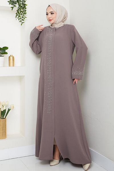 InStyle Milk Coffee Ferace with Stone Embroidered Right Part