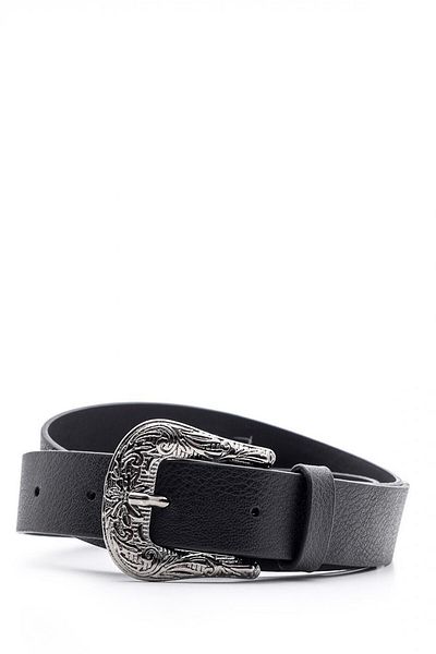 Paçuli Moda Patchouli Women's Patterned Black Nickel Buckle Belt K-ss20002