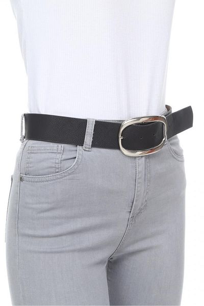 Paçuli Moda Patchouli Women's Oval Shiny Buckle Belt K-ss20042