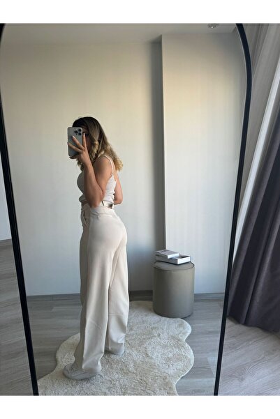 Shield Life Kumas Baggy Beige Buckle Women's Pants Super High Waist Black Pants the Key to Elegance Buckle Date