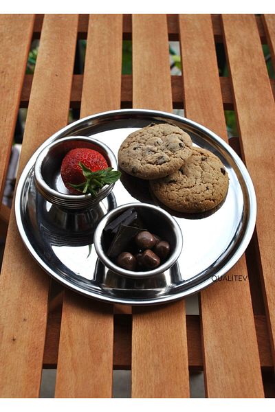 Qualitev 2 Pieces Stainless Steel 20 cm Presentation Appetizer Plate Round Silver Color Dessert Plate