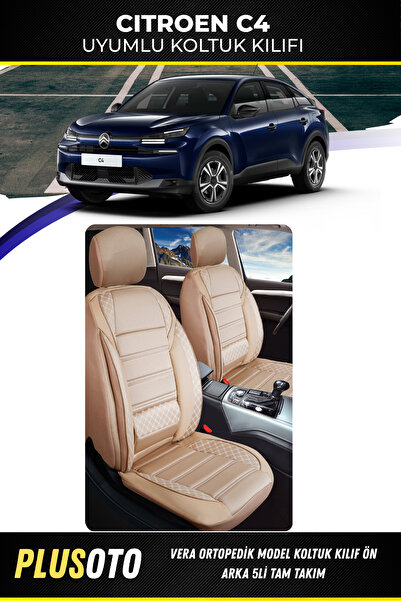 PlusOto مجموعة أغطية مقاعد السيارة باللون البيج المتوافقة مع Citroen C4 من سل...