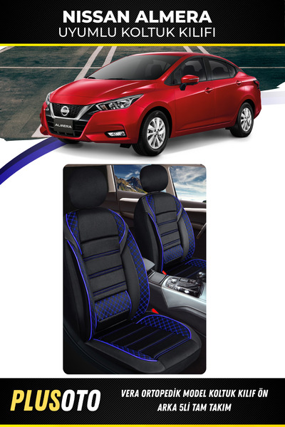 PlusOto مجموعة غطاء مقعد السيارة المتوافقة مع سلسلة Vera من Nissan Almera بال...