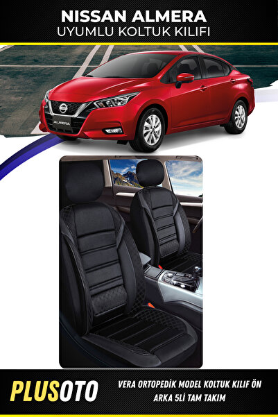 PlusOto مجموعة غطاء مقعد السيارة الأسود المتوافقة مع سلسلة Vera من Nissan Alm...