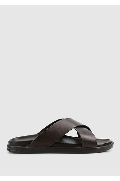 Eclipse Καφέ Δερμάτινες Ανδρικές Παντόφλες Comfort