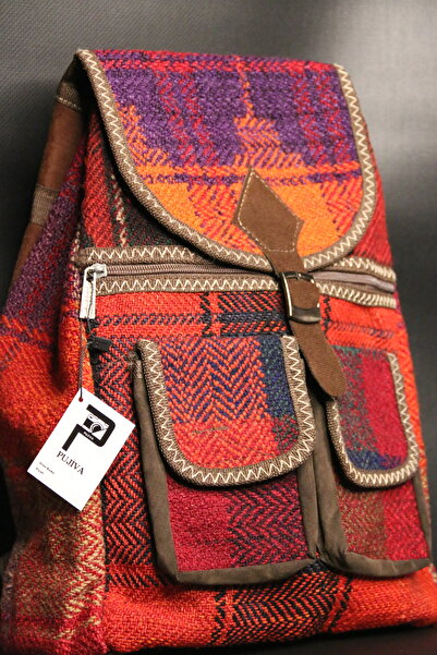 PUJİVA Etnik Tarz Kilim Desenli, Çok Cebli, Fermuarlı, Renkli Sırt Çanta