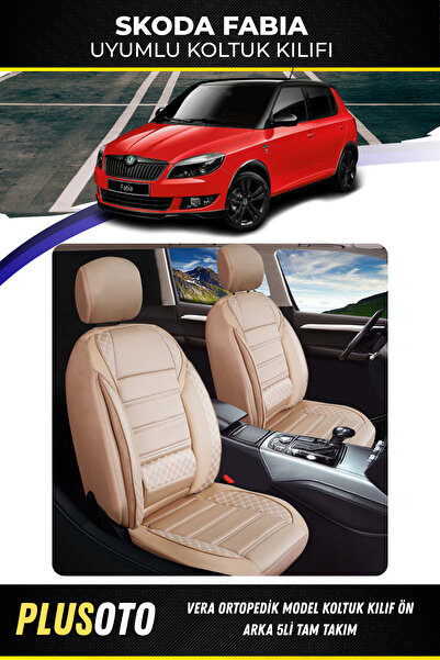 PlusOto سكودا فابيا متوافق مع سلسلة فيرا غطاء مقعد السيارة البيج مجموعة من 5 ...