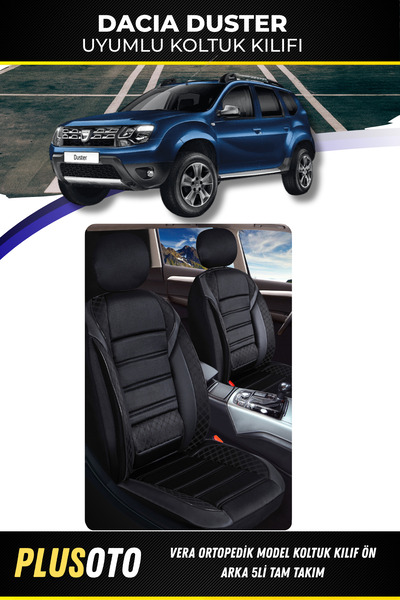 PlusOto مجموعة غطاء مقعد السيارة الأسود المتوافقة مع سلسلة Vera من Dacia Dust...