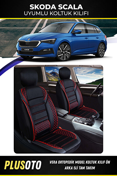 PlusOto سكودا سكالا متوافق مع سلسلة فيرا أسود أحمر غطاء مقعد السيارة مجموعة م...